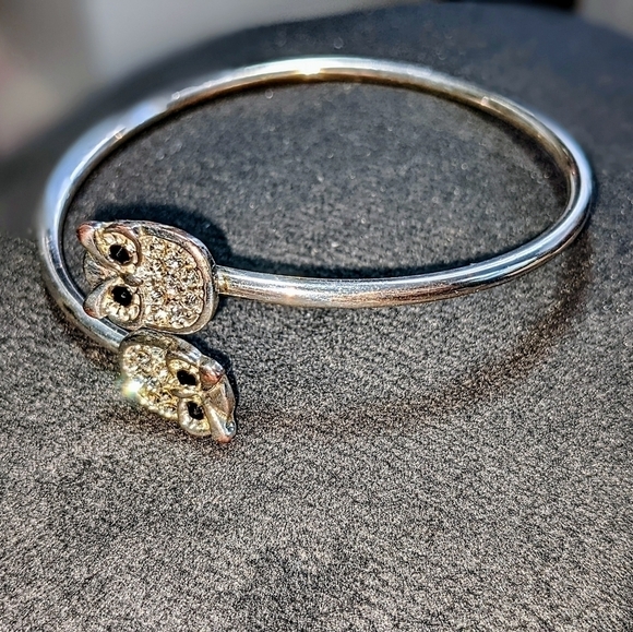 Silver Double Owl Bangle Bracelet - Picture 3 of 7